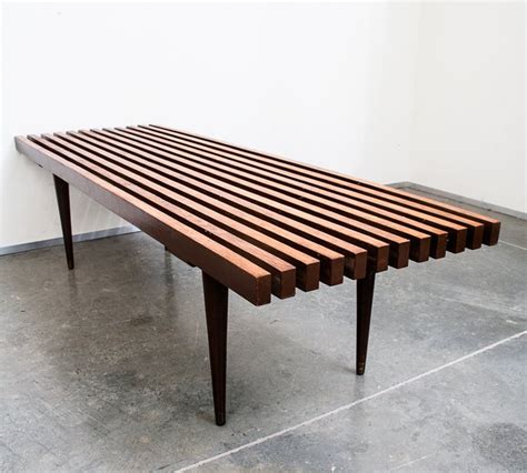 Sold Mid Century Modern Bench Slat Coffee Table Walnut Etsy Mid Century Modern Bench Walnut