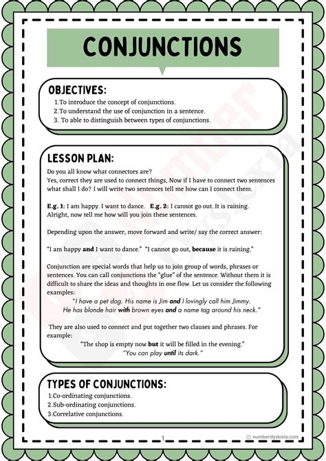 Conjunction Lesson Plan Number Dyslexia