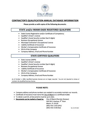 Fillable Online Contractors Qualification Annual Database Information