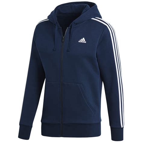 Adidas Mens Essentials 3 Stripes Fleece Full Zip Hoodie Bobs Stores