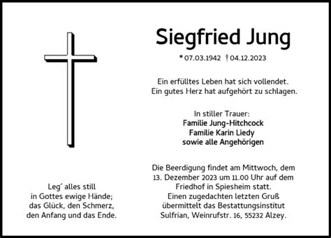 Traueranzeigen Von Siegfried Jung Vrm Trauer De