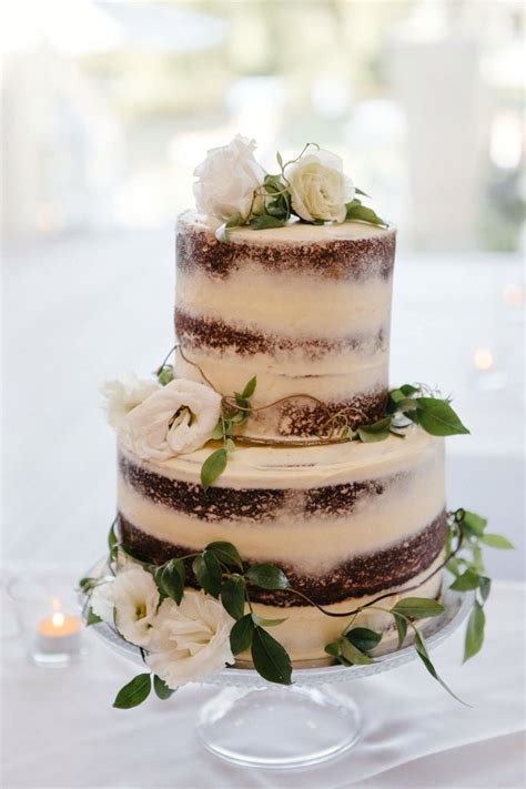 Red Velvet And Cream Cheese Nude Wedding Cake With Fresh Flowers