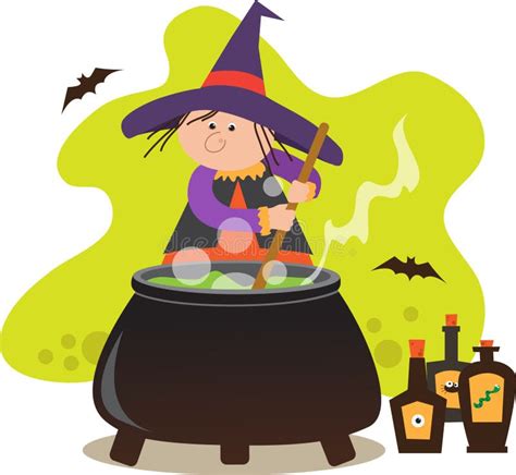 Cute Witch With Pot Stock Vector Illustration Of Cooking