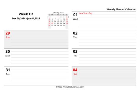 2025 Weekly Calendar Template In Excel Pdf And Word