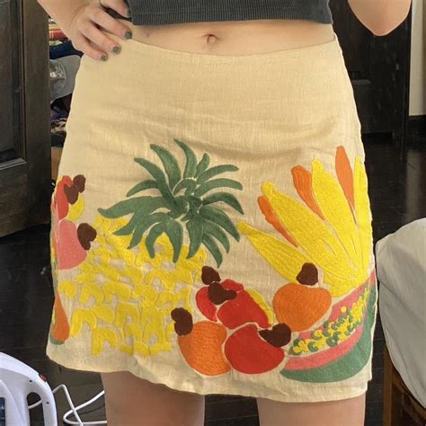 Farm Rio Embroidered Fruit Linen Mini Skirt Size Depop