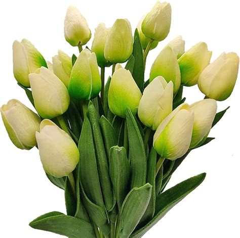 Aisamco 20 Pcs Artificial Tulips Real Touch Tulips Wedding Bouquets