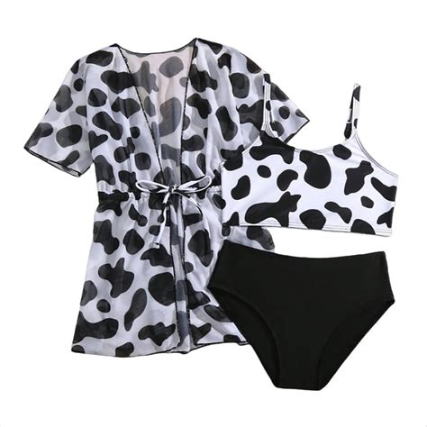 Kiijoy Girls Piece Swimsuit Cow Print Bikini Set With Cover Up Bathing Suit Sizes