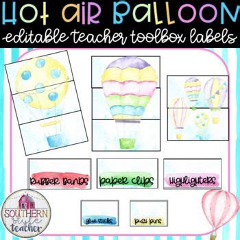Hot Air Ballon Watercolor Classroom Theme Editable Teacher Toolbox Labels Di