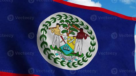 Belize Flag Waving In The Wind Blue Sky Background 3d Rendering