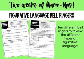 Figurative Language Bell Ringers Warm Ups For Middle School ELA