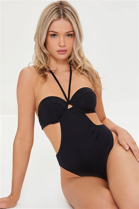 Forever 21 Cutout Underwire One Piece Swimsuit Black Forever21usa