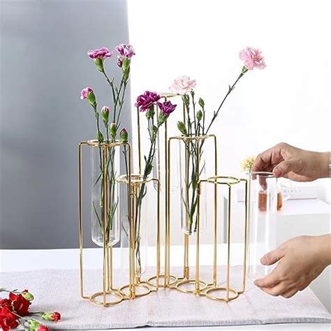 Gold Vases For Centerpieces Glass Test Tube Vase For Flowers With Metal Hinged