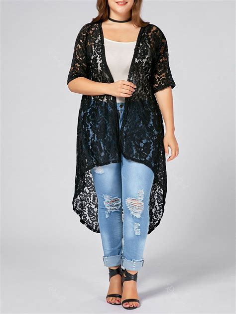 [33 Off] Plus Size Long Open Front Lace Crochet Cardigan Rosegal