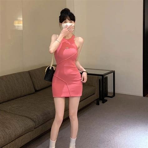 Hot Girl Sexy Halter Skirt Female Spring Slim Fit Dress Narrow Fit Dress Narrow Waisted Hip