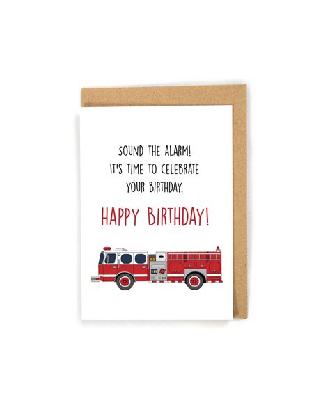 Firetruck Birthday Card Fireman Birthday Card Firefighter Etsy