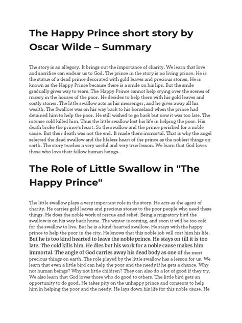 The Happy Prince Short Story By Oscar Wilde Summary Pdf The Happy