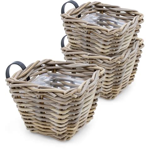 Rattan Balkonkasten natur 3er Set - 15 x 15 cm - Weide Pflanzkorb mit