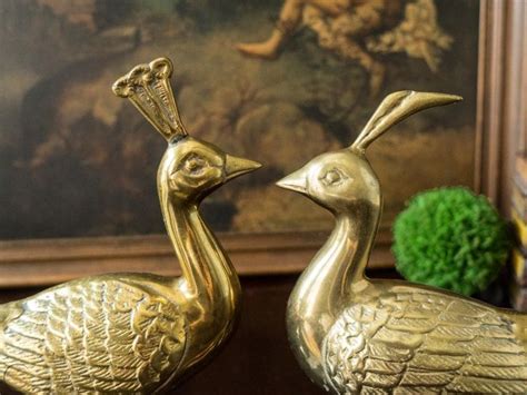 Vintage Brass Peacock Sculptures Pair Vintage Brass Sculptures