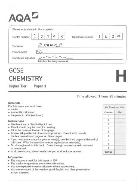 AQA GCSE Chemistry 2021 Higher Paper 1 Compress Pdf AQA Please Write