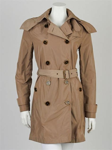 Burberry Brit Sisal Taffeta Balmoral Hooded Trench Coat Size 4 Yoogis Closet