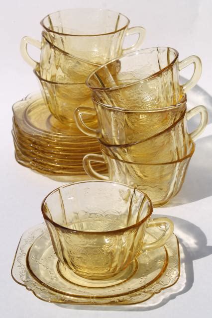 Patrician pattern vintage yellow depression glass tea cups & saucers ...