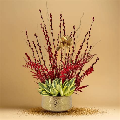 Pussy Willow Arrangement Golden Serpent Fortune Toh Garden Singapore Orchid Plant Flower