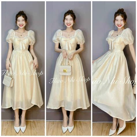 Mua Đầm midi nude thắt nơ ngực dáng xòe chị thảo nhi shop giá rẻ nhất TecKi Vn