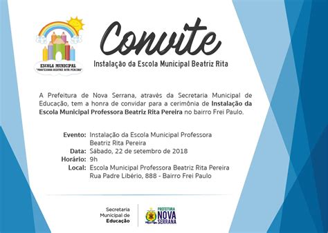 Instalação da escola Beatriz Rita...