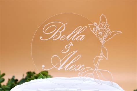 Personalized Acrylic Wedding Cake Topper Clear Floral Cake Etsy