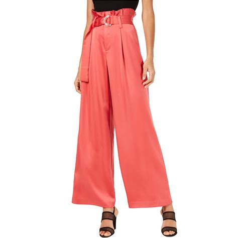 Bar Iii Womens Paperbag Waist Casual Wide Leg Pants Red 14