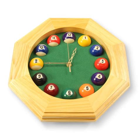 Octagonal Pool Ball Quartz Clock 12″ Natural Wood Bulldog Billiards Uk