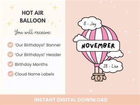 Hot Air Balloon Classroom Birthday Display Class Birthday Bulletin Board Display Rainbow