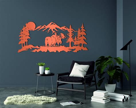 Metal Moose Wall Decor Moose Wall Art Moose and Mountain - Etsy