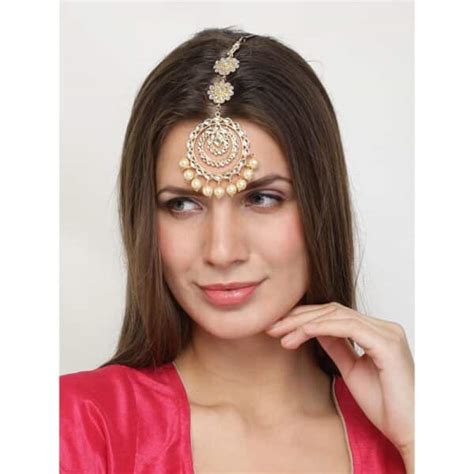 Traditional Gold Plated Oversized Chandbali Kundan Studded Maang Tikka