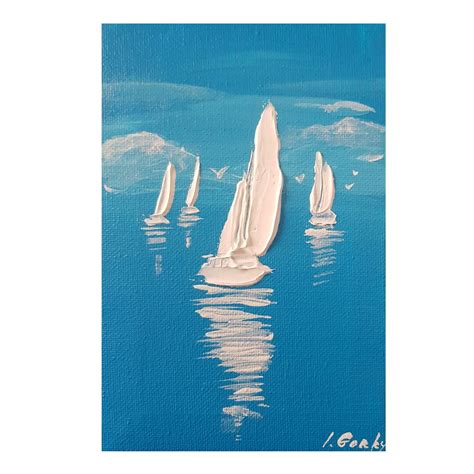 Abstract Sailboat Painting on Canvas Impasto Acrylic - Etsy