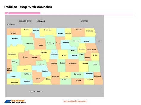 North Dakota county map - Editable PowerPoint Maps