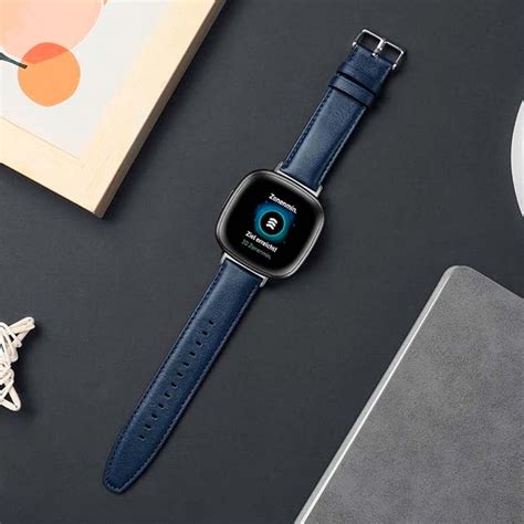 Correa Para Fitbit Versa Cuero Azul Oscuro