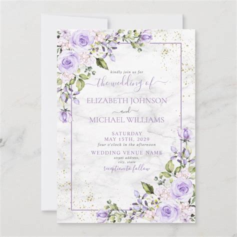 Rustic Lilac Lavender Gold Marble Floral Wedding Invitation Zazzle