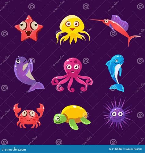 Baby Sea Creatures Vector Illustration Set 61336303