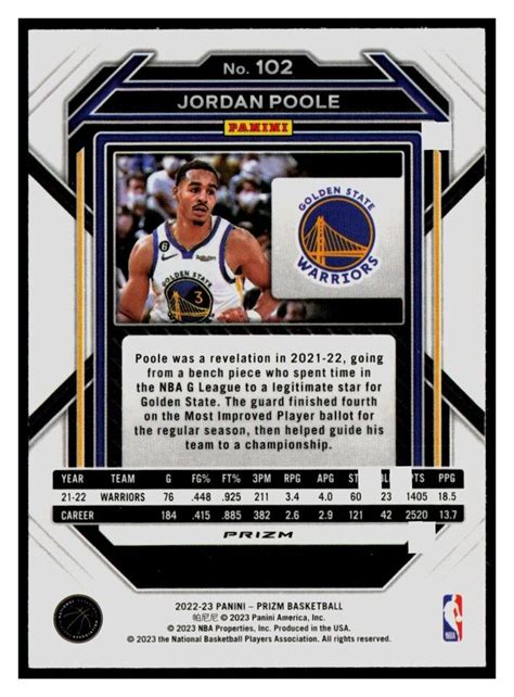 Panini Prizm Red Cracked Ice Jordan Poole Golden State Warriors