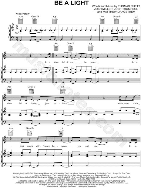 Thomas Rhett Be A Light Sheet Music In C Major Transposable