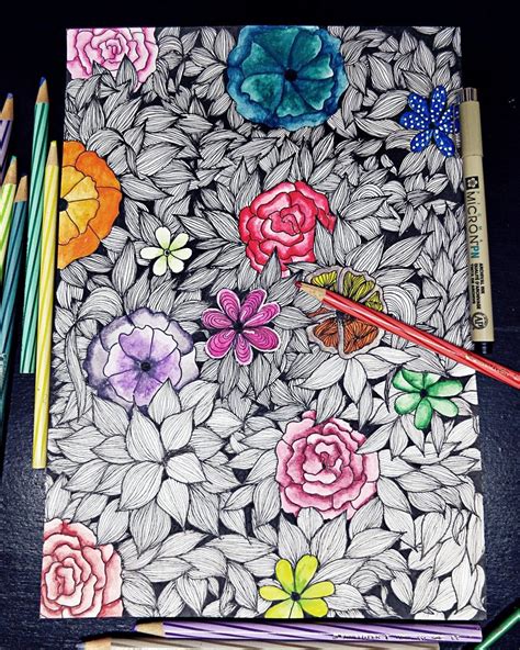 Flower Doodle Art With Color