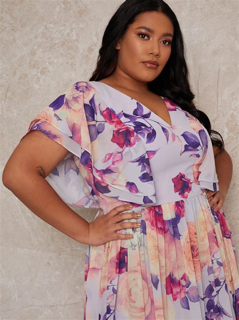 Plus Sizes Ruffle Floral Frill Maxi Dress Chi Chi London