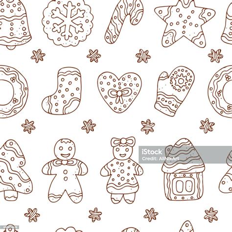 Doodles Christmas Cookies Gingerbread Vector Seamless Pattern Christmas