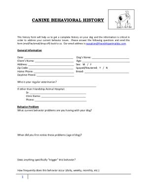 Fillable Online CANINE BEHAVIOR HISTORY FORM Livs Org Fax Email Print