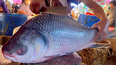 Amazing Giant Katla Carp Fish Cutting Live In Fish Market Fastest