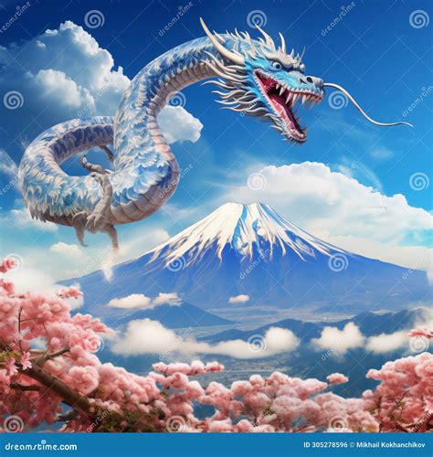 Flying Dragon and Mount Fuji Stock Photo - Image of creature, japanese ...