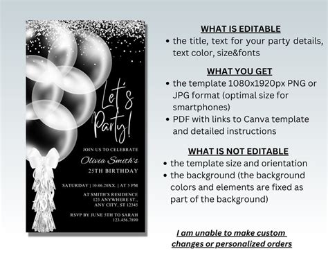 Digital Black White Birthday Party Invitation Mobile Phone Etsy