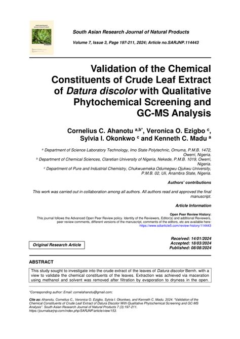 Pdf Validation Of The Chemical Constituents Of Crude Leaf Extract Of