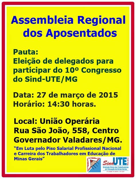 Sind Ute Governador Valadares Assembleia Regional Dos Aposentados